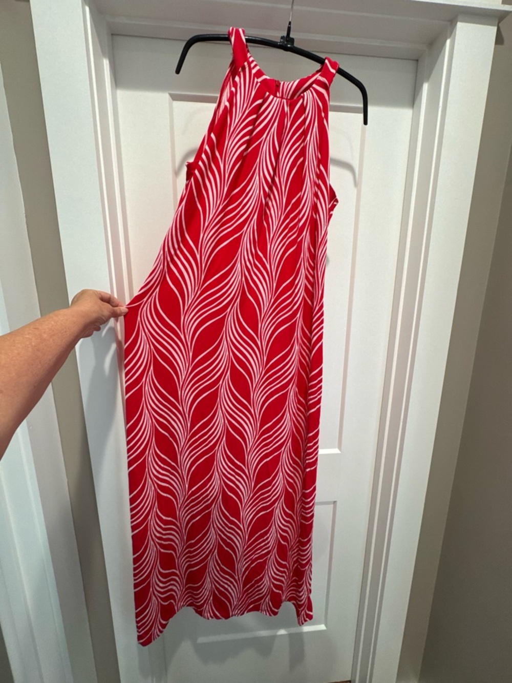 Chico's Traveler’s Collection Red and White Halter Zip Neck Maxi Dress Size 1